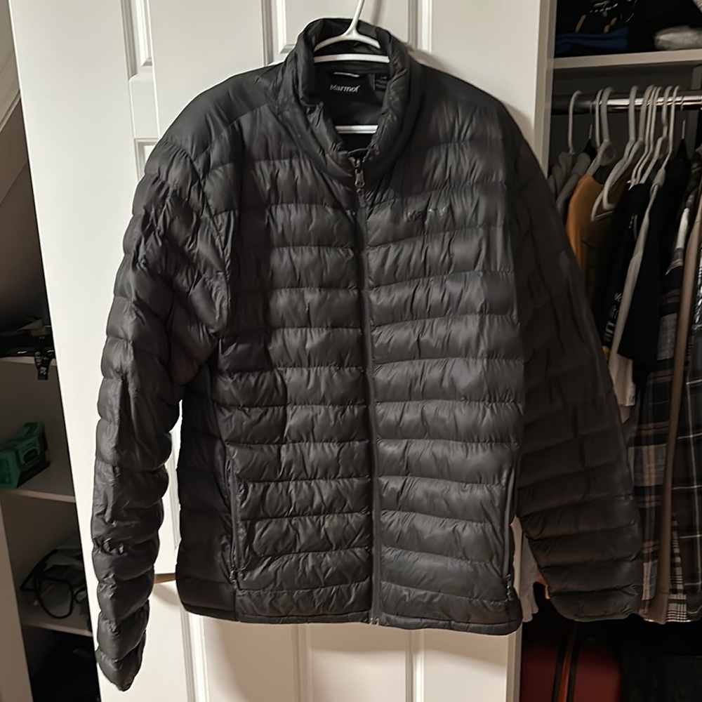 Marmot Dark Gray Puffer Jacket with Stand-Up Collar